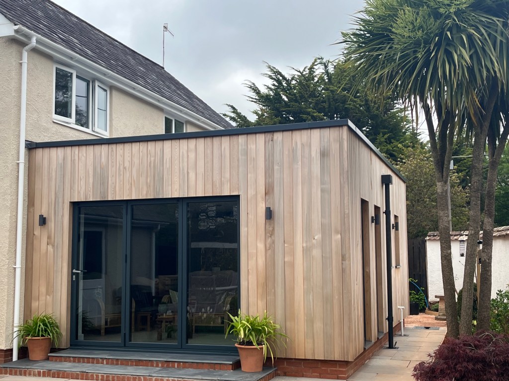 Exterior of the finished cedar clad extension
